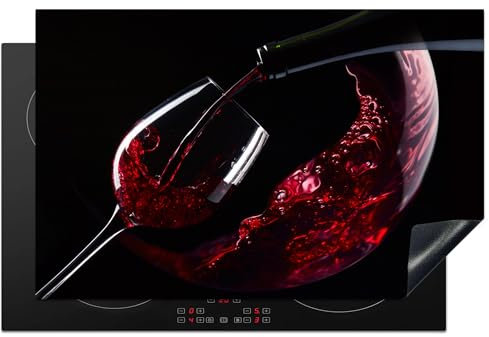KitchenYeah© Protege Couvre Plaque De Cuisson Décoration Cuisine Tapis Protection Protecteur Induction 81x52 cm Vin - Rouge - Verre - Noir