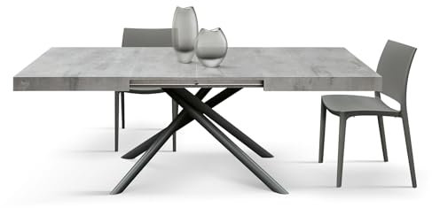 PAZZO DESIGN Tavolo Allungabile Desirè, Gambe Tubolari Incrociate Menego Nere, Made in Italy, Color Grigio Cemento, 140 x 90 x 74 - Id_1933