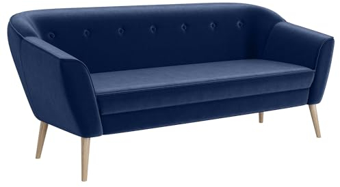 MEBLINI Mini Sofa 3-Sitzer für Wohnzimmer - Mini Lounge für DREI Personen - Küchensofa - Sofa Klein - Doris - 3 - Blau Samt