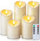 Homemory Outdoor Wasserdicht Flammenlose Kerzen, Batteriebetriebene LED-Kerzen mit Fernbedienung und Timer, Elektrische Gefälschte Kunststoff-Säulenkerzen, Elfenbein Weiß, 5er-Set