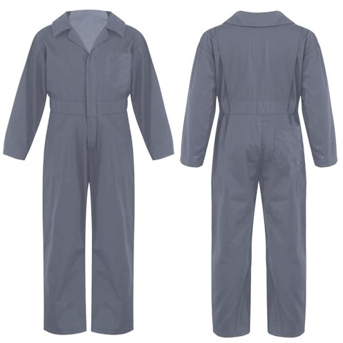 renvena Kids Coveralls Boys Girls Mechanic Jumpsuit Casual Overalls Boiler Suit Workwear All-in-One Grey 15-16 Years