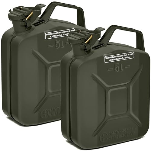 BW® Lot de 2 bidons de carburant en métal - 5 l - Vert bronze - RAL 6031-F9 - Certifié TÜV et homologation ONU - Fabriqué en Europe