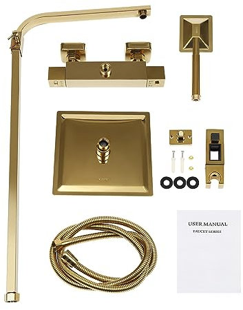 Thermostat Duschsystem Edelstahl Badezimmer Duschset Mit Handbrause Regendusche Armatur Duscharmatur Komplettset üBerkopfbrause Set DuschsäUle Duschpaneel Duschsysteme Messing Brausegarnitur Gold