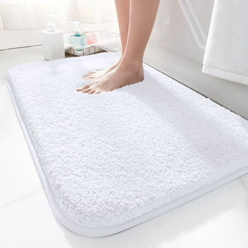 LUOJINYI Badematte 50x80cm rutschfest, Weich Wasserabsorbierende, Shaggy Hochflor-Mikrofasermatte für das Badezimmer, Badvorleger Maschinenwaschbar für Badewanne, Dusche und Badezimmer (Weiß)