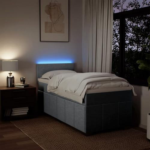 IKAYAA Boxspringbett 90 x 200 cm - Bett mit LED Beleuchtung, Federkern Matratze,Topper & Kopfteil - Polsterbett 90 x 200 cm mit Matratze - Bett mit Matratze und Lattenrost Hellgrau