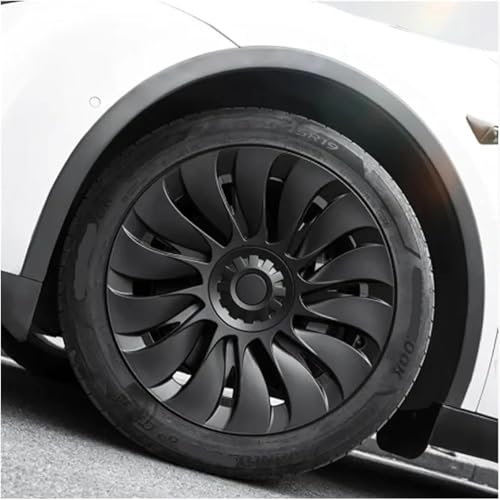 Fab.Labs Radkappen für Tesla Model Y, 19 Zoll, Schwarz, Clip-on Montage, Kunststoff, 4er Set