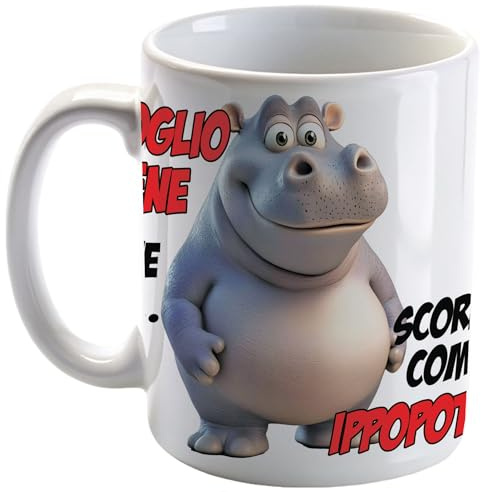 Bombo Tazza in ceramica con la frase “Ti voglio bene anche se… scorreggi come un ippopotamo”