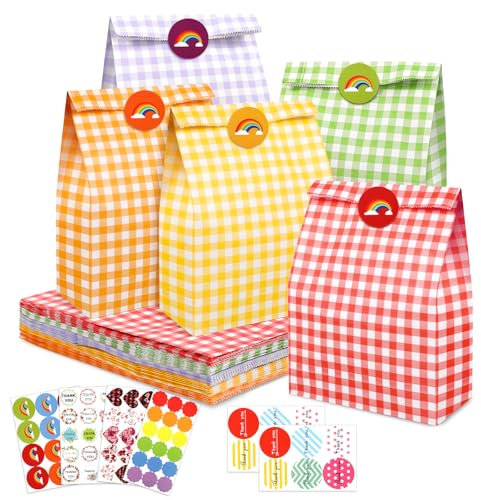 PHOGARY 40 Pezzi Sacchetti di Carta, Sacchetti Regalo di Compleanno Bambini, Buste Regalo con Adesivi, Sacchetto Confetti per Confezionare Regali, Feste di Compleanno