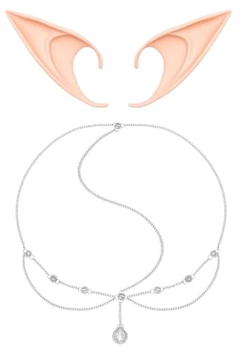 CPRNQY Elfen Ohren, Elfenohren Erwachsene, Elfenohren, Haarkette, Elf Ears, Elfen Ohren Damen, Elfenkostüm Damen, Cosplay Fairy Elfen Ohren,Karneval Halloween Kostüm Anime Party Cosplay Zubehör