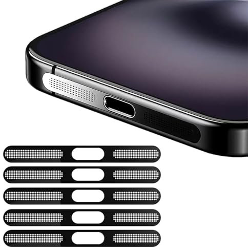 BelleVive 5 Pack Dustproof Mesh Stickers for iPhone 16 Pro/16 Pro Max, Built-in Protection for Charging Port and Speaker, Anti-Dust, Metal Earpiece Speaker Mesh