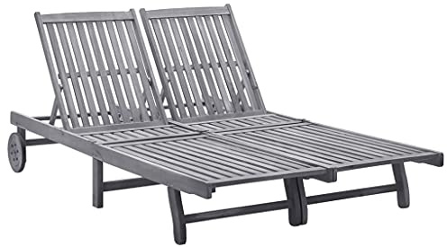 IBUQDDV Terassenmöbel Chaise d'extérieur Chaise longue de camping double transat en bois massif d'acacia pour patio, plage, terrasse, piscine