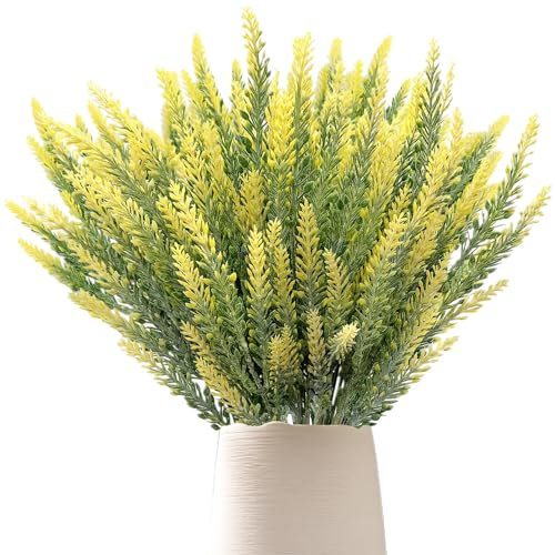 JAONLD 12 Piezas Flores Artificiales de Lavanda, 36 cm Hermosamente Lavanda Artificial, Ramo de Lavanda, Planta Lavanda Decorativas, para Bodas, Terrazas de Jardín y Decoración de Jarrones (Amarillo)