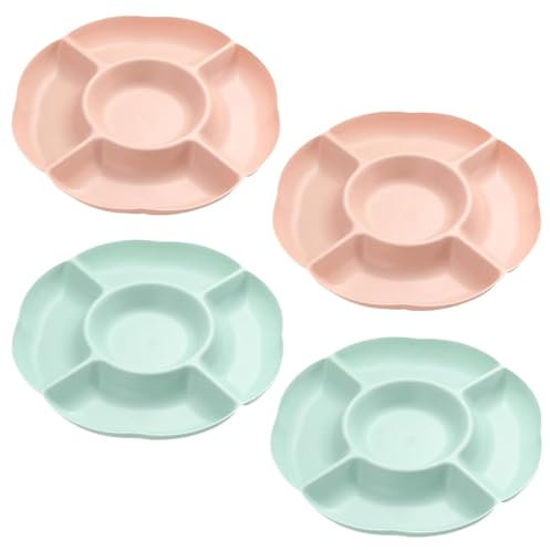 Rixotix Serving Trays & Platters Compartment Trays with 5 Sections, 4 Pack Serving Platters for Parties, Reusable Plastic Snack Tray for Snacks Fruit Candies Dessert Nibbles Nuts(Size:4)