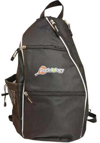 Padelology Padel Sling Backpack, Sports Equipment Bag with Multiple Compartments, Fence Hook and Water Bottle Holder (Black)