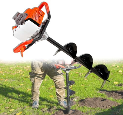 Glowdora 2 Takt Benzin Bohrer, Robuster Gartenzaun Pfosten Lochgräber, 3 Erdbohrer, Benzinbetriebener Lochgräber Für Effizientes Graben In Obstgärten, Bauernhöfen Und Gärten,15cm（6in）