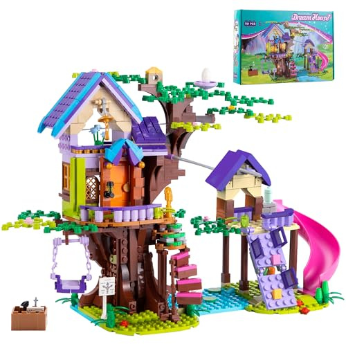 MOGZZi Friends Baumhaus-Bausatz, 791 PCS Freundschaftsbaumhaus mit LED-Lichtern, City Wald Haus Wohnung, STEM Baustein-Spielzeug mit Blumen Traumheim für Kinder Mädchen Jungen 6+ Jahre Alt