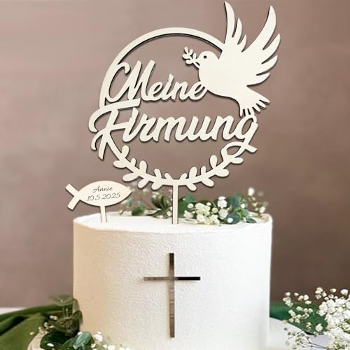 Tortendeko Firmung, Meine Firmung Cake Topper Holz & Fisch Kreuz Torten Topper, Deko Mädchen Junge Geschenke Gastgeschenke