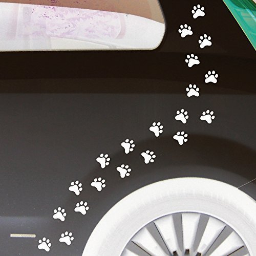 GreenIT 20 Pfötchen 3cm 10 Paar Pfoten Hund Katze Aufkleber Tattoo die Cut Auto Heck oder Napf Deko Folie (weiß)