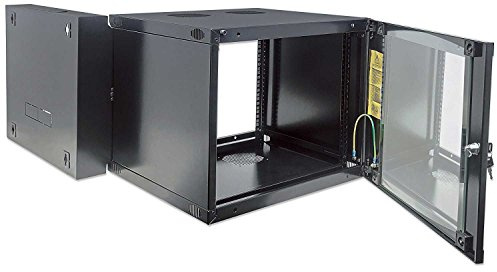 kab24® Netzwerkschrank mit Schwenkrahmen Serverschrank Wandhehäuse Netzwerk Wandschrank Wandverteiler SOHO Schrank schwarz 19 Zoll 9 HE H:46 x B:54 x T:60cm