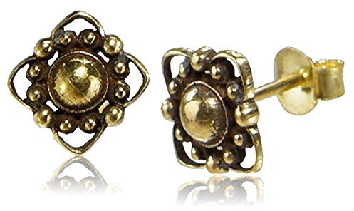 viva-adorno 1 Paar Ohrstecker Ohrringe Messing Ethno Vintage Antik Style Blumen Blüten Goa Z498, D7