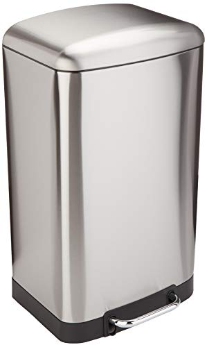 Amazon Basics Rectangle Soft-Close Trash Can with Steel Bar Pedal - 40 l, Nickel