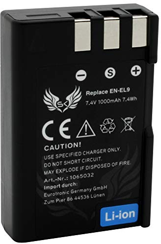 SK Akku kompatibel mit Nikon EN-EL9 | 1000mAh | für Nikon DSLR D40 D40A D40C D40X D60 // D3000 D5000 /// EN-EL9a EN-EL9e