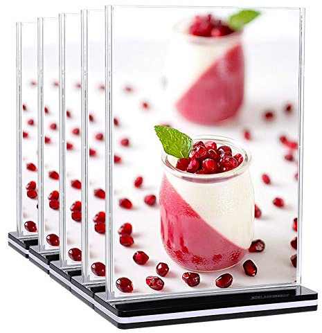 DONGLI A4 Soporte de Sobremesa,Soporte de Menu Póster de Acrílico(5 Piezas) | Titular de Menú en T para Carteles,Restaurantes,Fotos,Hotel,Tienda