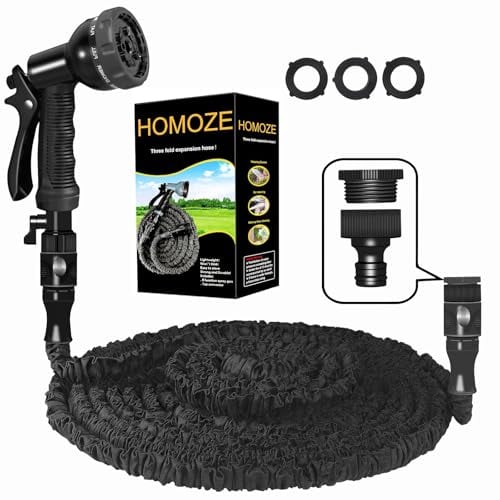 HOMOZE Expandable Garden Hose 50ft Hose Pipe Expandable with 3/4, 1/2 Fittings, Anti-Leakage - Flexible Expanding Hose with 7 Function Spray Gun