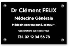 Plaque professionnelle personnalisée en PVC pour médecin - Format 30 cm x 20 cm - Noire lettres blanches - Vissé