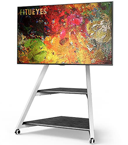 FITUEYES Design TV Ständer Rollbar, Mobiler TV Stand mit Rollen für 43 45 50 55 60 65 70 75 Zoll Flach & Curved Fernseher, TV Standfuss höhenverstellbar schwenkbar neigbar, Serie Eiffel