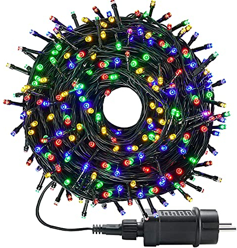 MOLVCE Luci Natale esterno Luci Albero di Natale 20m 200LEDs, 8 Modalità + timer + memoria, 31V Voltaggio di sicurezza, cavo impermeabile Per Casa/Natale/Giardino/Feste, multicolore