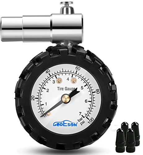 Godeson Fahrradreifen Manometer,100PSI/7Bar Fahrrad Reifendruckmesser für Presta Ventil,Fahrradzubehör Suitbale für Rennrad,Mechanisches Manometer,Keine Batterien