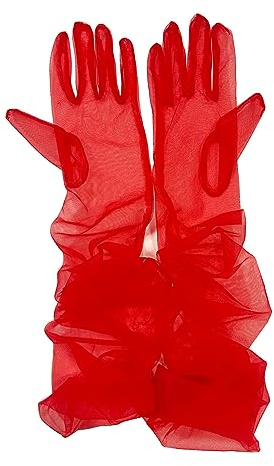 ZUYPSK Braut Vollfinger Lange Handschuhe Hochzeit Arm Stulpen Brautstulpen aus Transparent Tüll Ball Accessoires elegante Party Cocktail (Rot, Einheitsgröße)