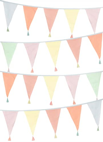 Talking Tables Pastel Fabric Bunting with Tassels - 3m |Triangle Flag Pennant Garland, 100% Cotton, Home Décor for Girls Bedroom, Nursery Accessories, Indoor Outdoor Easter Decorations, Baby Shower