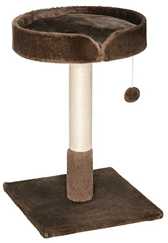 PawHut Small Cat Tree for Indoor Cats with Sisal Scratching Post Kitten Bed Cushion Ball Toy, Brown, 45x45x70 cm