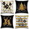 Artscope 4er Set Weihnachten Kissenbezug 40x40cm Weihnachten Kissen Set, Wohnkultur Leinen Dekokissen Schwarz Gold Muster Kissenhülle Sofakissen für Sofa