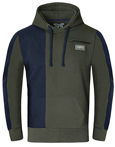 FULL TIME SPORTS Herren-Fleece-Panel-Hoodies Ohne Frontrei§Verschluss, LŠssiges Herren-Fleece-Pullover-Hoodie-Oberteil FŸr Laufen, Fitnessstudio Und Arbeitskleidung (Marine with Armee GrŸn, Xx-Large)