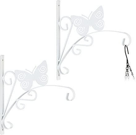 Relaxdays Crochet de Suspension pour Plantes en Lot de 2, Papillon, Montage Mural, 30x30x2cm, extérieur/intérieur, Blanc