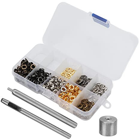 Cyrank 240 Uds. Juegos de Ojales con Ojales, Juegos de Ojales de Metal de 4mm con Herramientas de instalación, Ojales y Arandelas, Ojales para Zapatos, Ropa, artesanías de Cuero