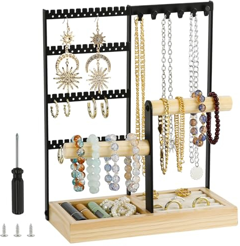 XiYee Portagioie, Espositore per Organizzatore di Gioielli, Espositore per Orecchini, Organizer per Gioielli, Espositore per Gioielli, Supporto per Orecchini, Collane, Bracciali, Anelli (Nero)
