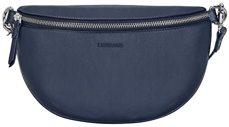 LEABAGS Große Bauchtasche Damen Leder | Kleine Umhängetasche aus Echtem Leder | Gürteltasche mit Reißverschluss | Crossbody Bag | Hip Bag | Blau