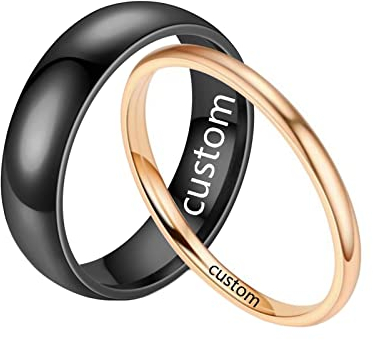 Homxi Verlobungsringe Paar mit Gravur,Trauring Edelstahl 2/6MM Schwarz Rosegold Ring mit Rund Poliert Paar Ring Damen 54 (17.2) + Herren 60 (19.1)