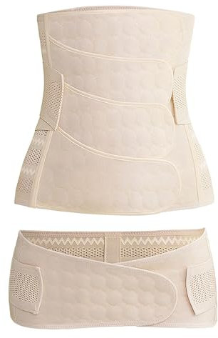 WANYI 4-patch Postpartum Belly Wrap with Pelvis Belt 2 in 1 C-Section Recovery Belt No rolled Post Partum Support Recovery Belly/Waist/Pelvis Belt for Normal Birth/Caesarean Section（Beige，M）