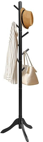 COSTWAY Porte Manteaux en Bois 8 Crochets, Portant à Vêtement sur Pied, Hauteur Réglable 138/175cm, Porte-Manteau pour Entrée, Chambre, Dortoir, Appartement (Noir)