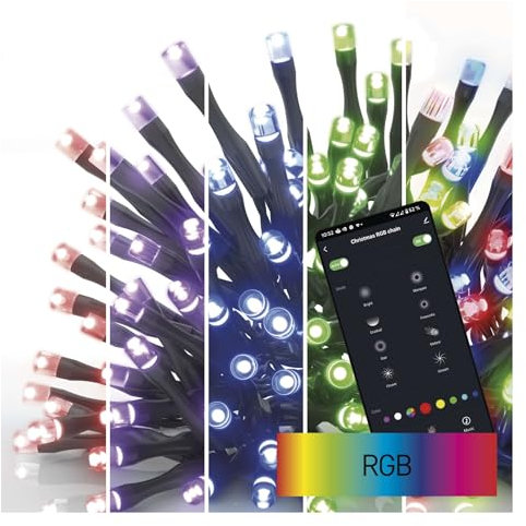 EMOS GoSmart bunte LED-Lichterkette 12 m für Innen/Außen, 120 LEDs RGB/64 Lichtmodi, 5m Zuleitung + Adapter mit Timer, WiFi Konnektivität, kompatibel mit Tuya GoSmart-App, Sprach-Assistant