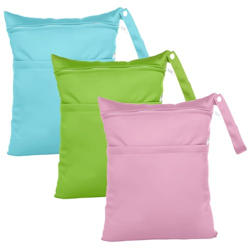 3 Stück wasserdichte Stoffwindeln Nasstaschen, Wickeltasche Wetbag Wiederverwendbare,wetbag erwachsene Wet Dry Cloth Windeltasche mit Zwei Reißverschlusstaschen windelbeutel für Babys Windeln