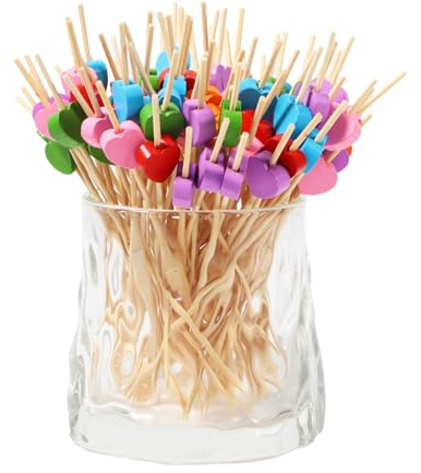 Zhtulck Cocktailspieße,100 Stück Cocktail Sticks, 12 cm fingerfood spieße, Spiesse für Snacks Fingerfood,Spieße Fingerfood für Cocktail Obst Geschirr Party Supplies Pub Decor.(Herzförmig)
