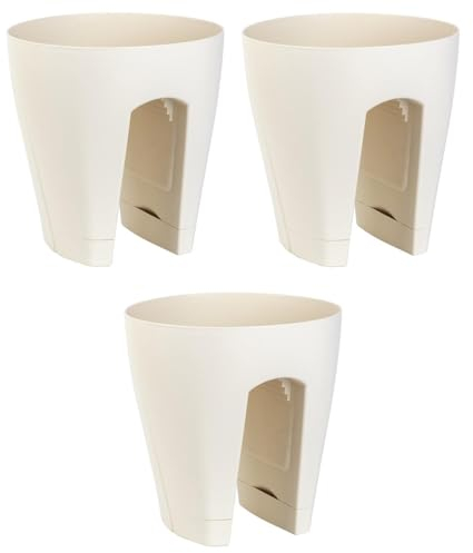 ENGELLAND 3 x Blumentopf für Balkon-Geländer, Farbe: Beige, Blumenkasten, Balkonkiste, 9 Liter, Kunststoff, Außenbereich, B Ø 29 x H 30 cm