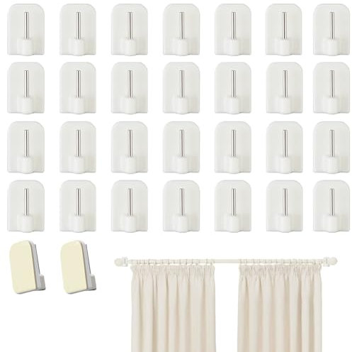30Pcs Ganchos Adhesivos, Ganchos Adhesivos para Pared, Ganchos Cortinas, Gancho Barra Adhesivo, Ganchos Adhesivos para Colgar, para Cortinas Sin Taladrar, Cocina, Baño