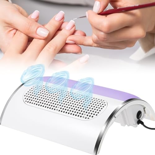 Nail Dust Collector, Powerful Dust Collector Nail Salon 80W, Nail Dust Extractor with 2 Fans and 2 Dust Bags, One Button Control Nail Fan Dust Collector Practical Nail Art Cleaning Equipment (purple)